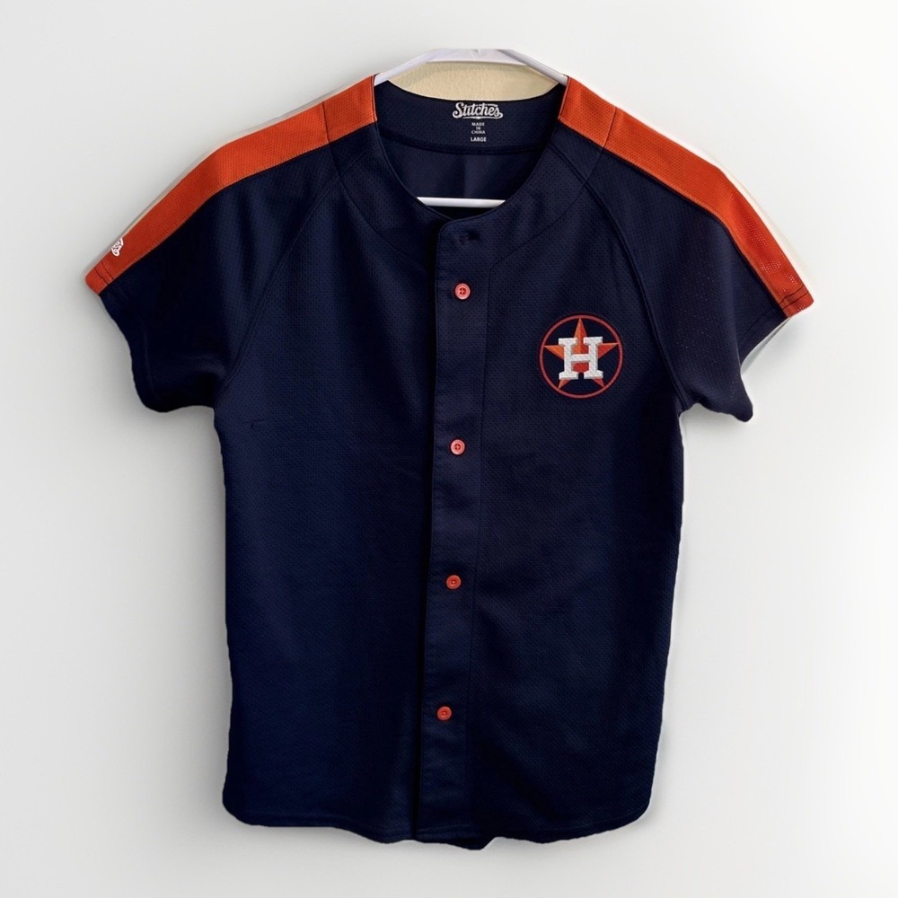 Stitches Houston Astro Youth Jersey Size Large Polyester Button Down